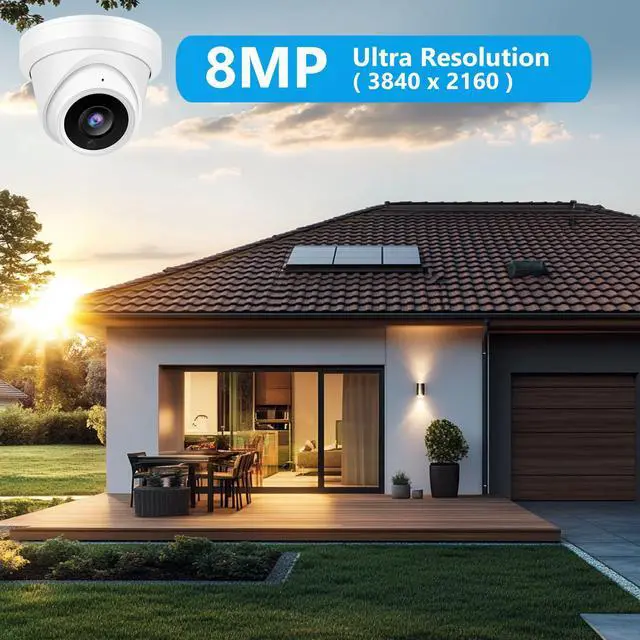Alt view image 3 of 5 - Real HD 8MP 4K PoE IP Security Turret Camera Outdoor 98Ft IR Night Vision, 2.8mm Wide Angle 105 FOV, H.265, Waterproof IP66, Metal Housing IP Camera, NDAA Compliant