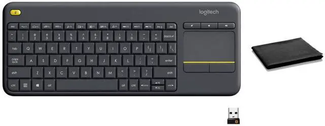 Main image of Logitech K400 Plus Wireless Touch TV Keyboard with Built-in Touchpad, Quiet Keys, 18-Month Battery Life, Works with Windows, Android, Chrome OS Dark Gray, Includes Cleaning Cloth, Bulk