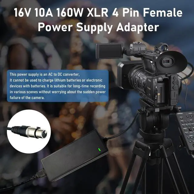 Alt view image 2 of 5 - 16V 10A (160W) AC/DC Power Supply with an XLR 4-Pin Female Connector Compatible with Sony F55, Panasonic GH4, Blackmagic, or Canon C500 MKII / C700 16V Power Supply Cord Cable Charger PSU