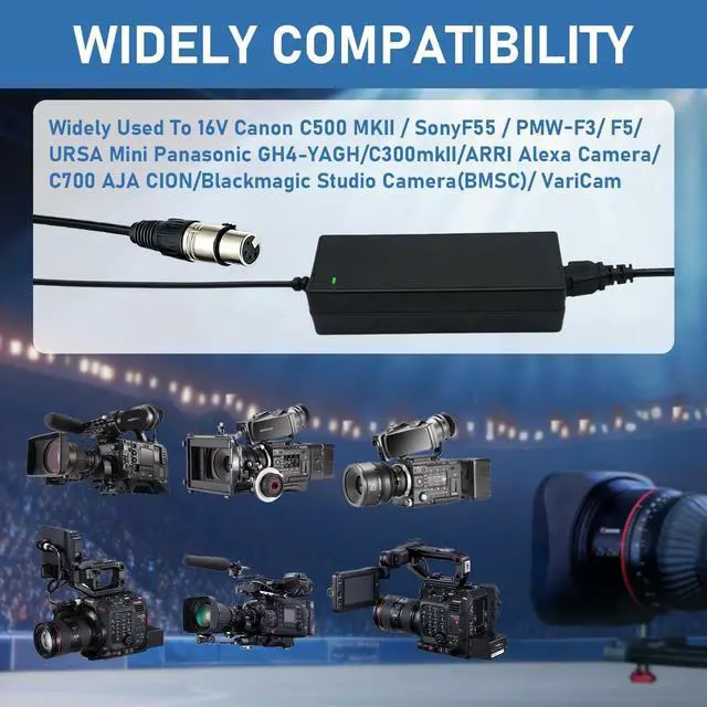 Alt view image 3 of 5 - 16V 10A (160W) AC/DC Power Supply with an XLR 4-Pin Female Connector Compatible with Sony F55, Panasonic GH4, Blackmagic, or Canon C500 MKII / C700 16V Power Supply Cord Cable Charger PSU