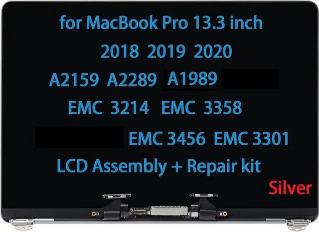 Main image of Screen Replacement for MacBook Pro A2159 A2289 A1989 EMC 3214 EMC 3358 3456 3301 True Tone 2018 2019 2020 Display Screen Replacement Complete Full Top Assembly(Silver)