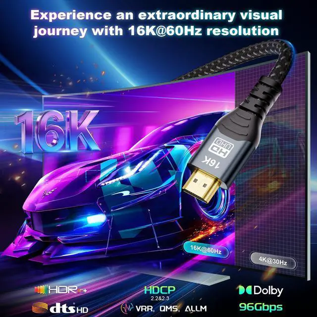 Alt view image 3 of 5 - MOPOCHG 16K HDMI Extension Cable 6.6FT, 96Gbps Ultra High Speed HDMI Extender, HDMI 2.2 Male to Female Adapter Compatible with 16K@60Hz 8K@120Hz 4K@240Hz HDR eARC, for PS5/Xbox/Fire TV/Roku/Laptop