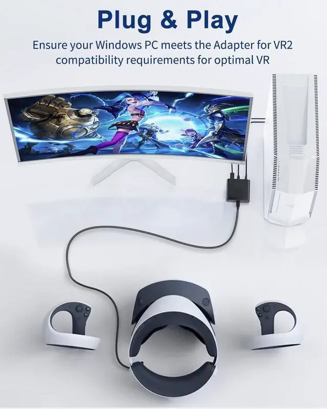 Alt view image 4 of 5 - Adapter for VR2 PC Accessories Kit Compatible with VR2,Adapter Power Kit and DisplayPort Cable,Expand VR2 Game Library to Play Games on PC, Black