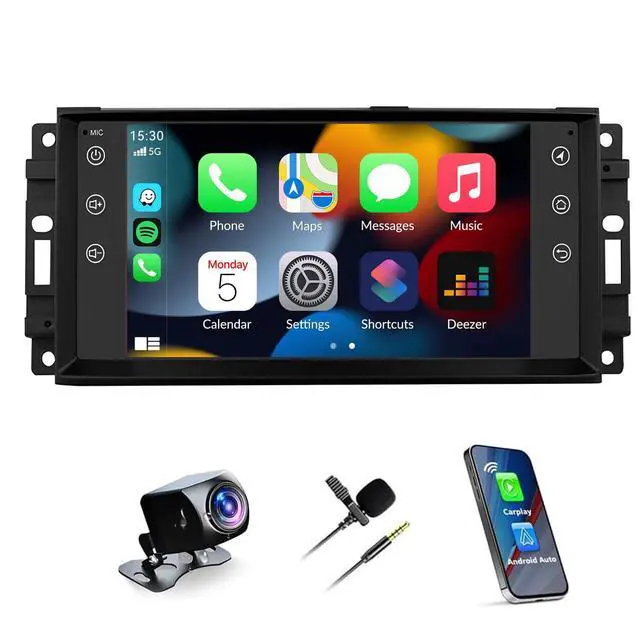 Alt view image 2 of 5 - 7" Upgrade Car Stereo Radio for Chrysler 200 2011 2012 2013 2014,Double Din QLED Touchscreen Head Unit w/Wireless Carplay & Android Auto,GPS Bluetooth WiFi SWC FM/RDS AUX-in+AHD Backup Camera M