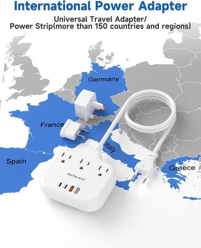 Alt view image 2 of 5 - PD30W European Travel Plug Adapter, International Power Adapter with 3 Outlets 2 USB-C and 2 USB-A Fast Charger, Universal Travel Adapter with 3ft Extension Cord for EU US UK Europe France Spain
