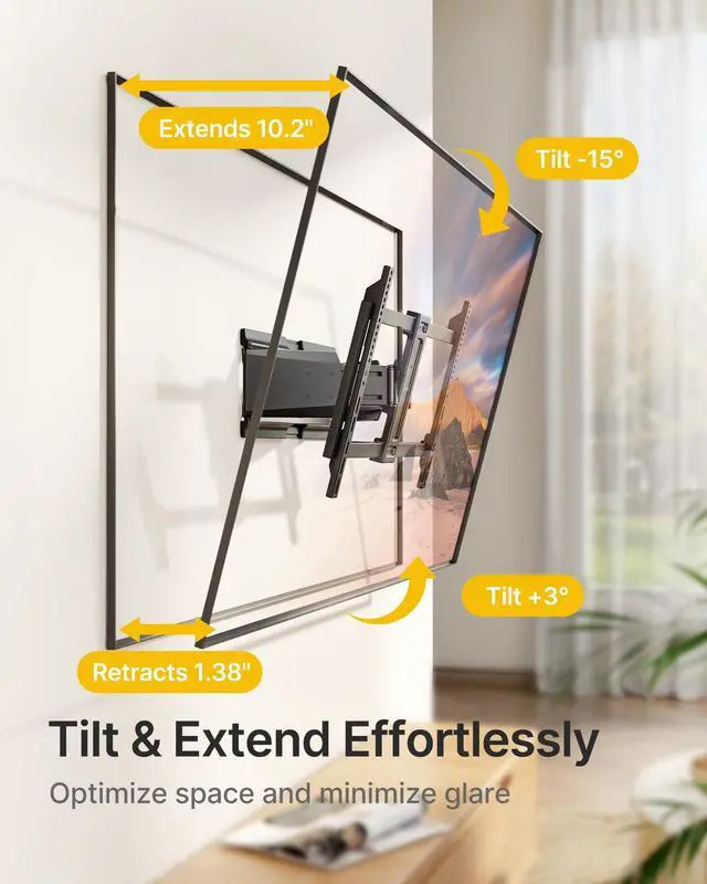 Alt view image 4 of 5 - monTEK Heavy Duty Ultra Slim TV Wall Mount for 37-90 Inch TVs Up to 185lbs, Swivel & Tilt & Extension Wall Mount TV Bracket with Articulating Dual Arms, 16/18" Studs Low Profile Full Motion tv Mount