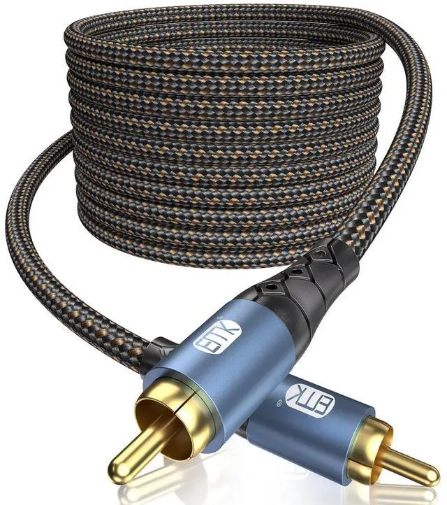 Main image of EMK Subwoofer Cable RCA to RCA Audio Cable 24K Gold-Plated Nylon Braided Double Shielded Digital Analogue Supports Amplifiers,Home Theater,Hi-Fi Systems,Subwoofer(25ft/8m)