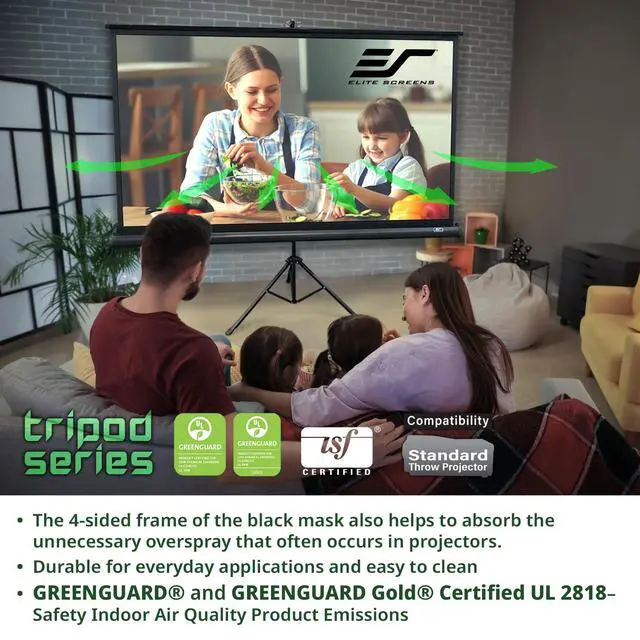 Alt view image 3 of 5 - Elite Screens Tripod Series, 72-INCH 16:9, Indoor Outdoor Projector Screen, 8K / 4K Ultra HD 3D Ready, 2-Year Warranty, T72UWH