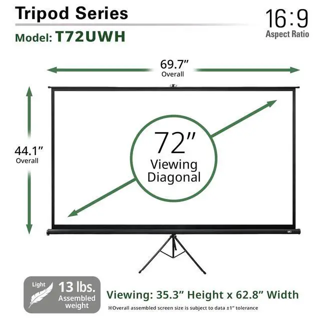 Alt view image 5 of 5 - Elite Screens Tripod Series, 72-INCH 16:9, Indoor Outdoor Projector Screen, 8K / 4K Ultra HD 3D Ready, 2-Year Warranty, T72UWH