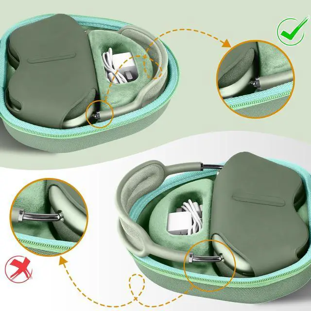Alt view image 3 of 5 - co2CREA Hard Case with Sleep Mode Replacement for Apple AirPods Max 2 / AirPods Max Wireless Over-Ear Headphones (Light Green Case)