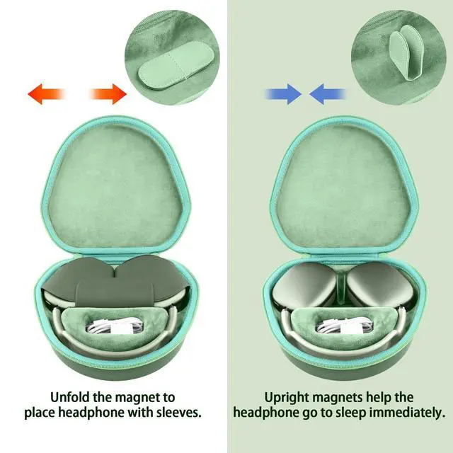 Alt view image 4 of 5 - co2CREA Hard Case with Sleep Mode Replacement for Apple AirPods Max 2 / AirPods Max Wireless Over-Ear Headphones (Light Green Case)