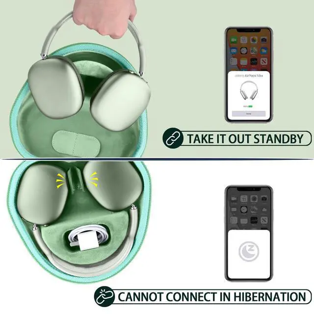 Alt view image 5 of 5 - co2CREA Hard Case with Sleep Mode Replacement for Apple AirPods Max 2 / AirPods Max Wireless Over-Ear Headphones (Light Green Case)