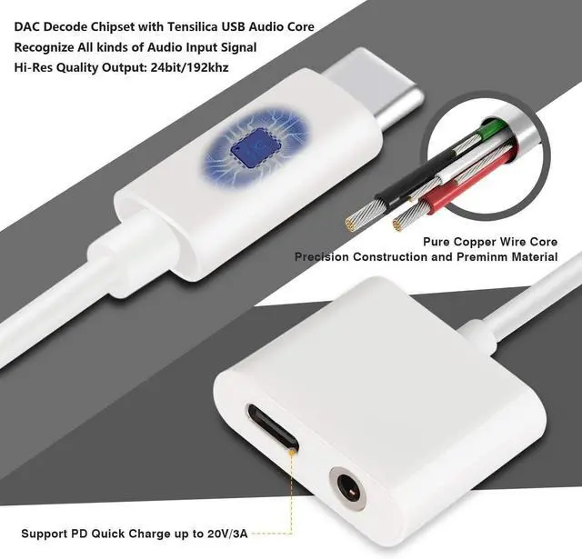 Alt view image 5 of 5 - USB C Headphone Adapter Earphone 3.5mm Jack Compatible with Samsung Galaxy Tab S9 FE/S7 FE/S9 FE Plus, Type-C Charger Port Splitter Mic Support Hands-Free Headset Adaptor