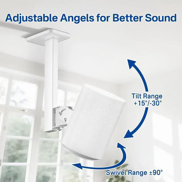 Alt view image 3 of 5 - Yibracki Speaker Mount for Sonos Era 100 and Era 100 SL Ceiling Mount Tilt +15/-30 & Swivel 90 Adjustable for Sonos Era 100 Mounting for Better Sound Included Screw Kits Easy to Install, White