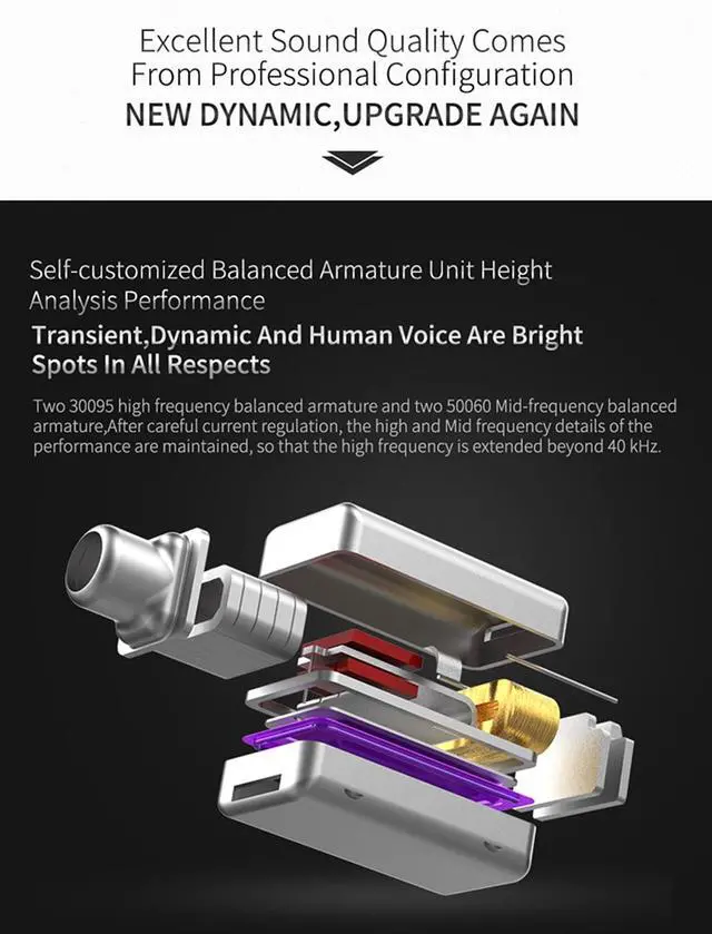 Alt view image 4 of 5 - KZ ZS10 Pro 4BA+1DD in Ear Monitor Earphone 5 Driver HiFi Metal Earbuds Headphone Noise Cancelling IEM Earphone