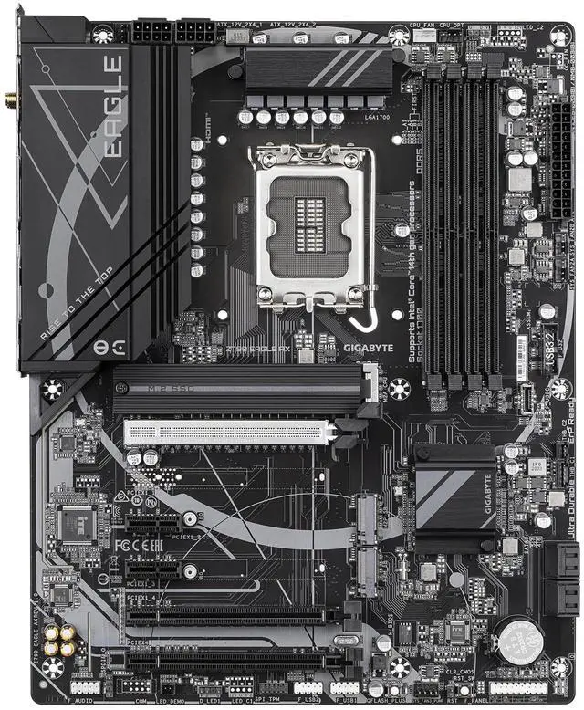 Alt view image 2 of 5 - Gigabyte Z790 EAGLE AX Intel 1700 Socket Motherboard, ATX, 4x DDR5 Slots, 3x M.2 Sockets, 2x USB-C Port, Fitted I/O Shield, 2.5GbE LAN, Wi-Fi 6E, 1x DisplayPort / 1x HDMI Port