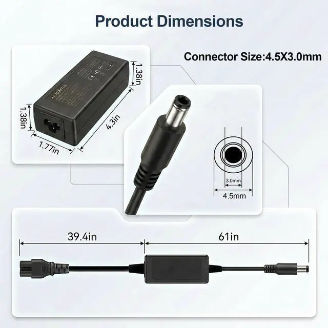 Alt view image 3 of 5 - VSOIK 65W Laptop Charger for Dell 14 15 16 serious 19.5V 3.34A 4.5mm