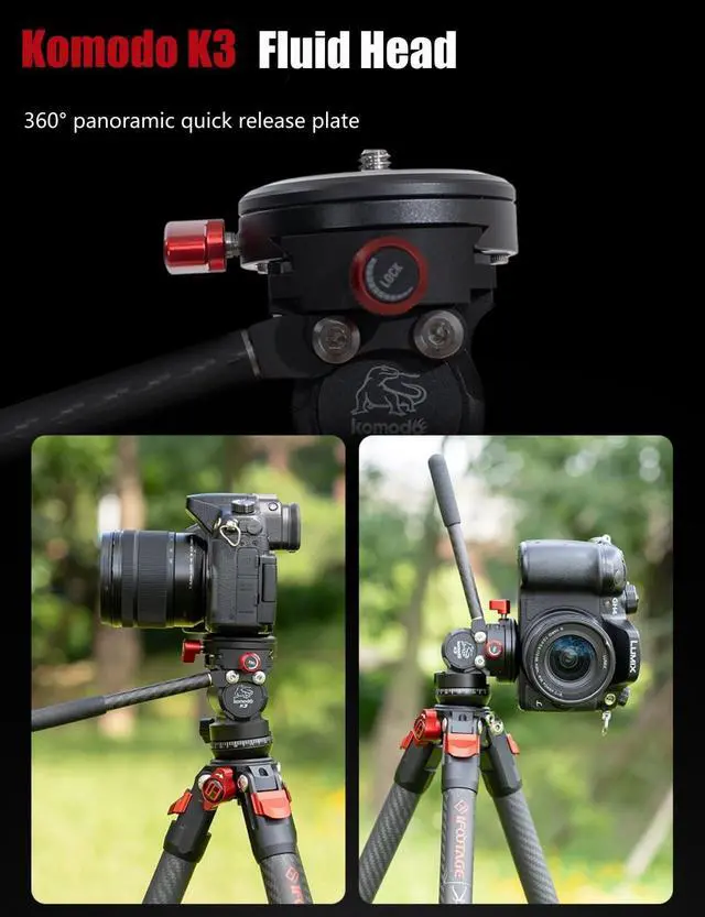Alt view image 3 of 5 - IFOOTAGE Gazelle TC3B+Komodo K3 Carbon Camera Tripod with Fluid Head,Portable Travel Tripod,for Professional Photography, Content Creation, Vlogging and Video Production