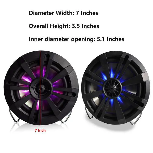 Alt view image 2 of 4 - 2 Pieces 7in Golf Cart Coaxial Speakers with RGB LED, IP65 Waterproof Speaker with Controller (Remote/App Control), 4 160w Fit for Cars, Trucks, Golf Carts, ATV/UTV, Boat