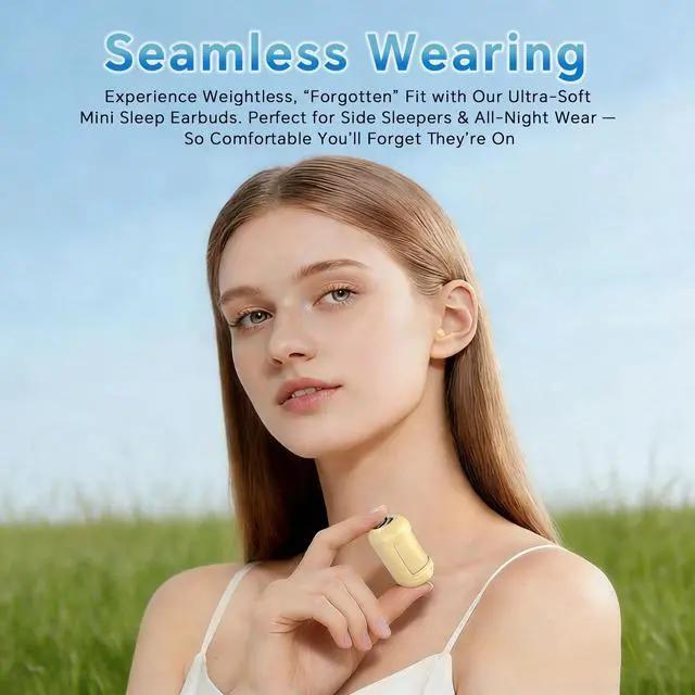 Alt view image 4 of 5 - Xmenha Flat Sleep Earbuds Sleeping Ear Buds Headphones for Side Sleepers Comfortable Discreet Invisible Mini Small Tiny Noise Cancelling Earbuds Sleepinig on Side Wireless Bluetooth Earphones