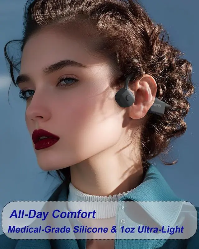 Alt view image 2 of 5 - YouthWhisper Bone Conduction Headphones IP67 Waterproof Wireless Bluetooth 5.2 Headset w/Dual CVC8.0 Noise-Canceling Mics Soft Silicone Sport Earphones for Running/Gym/Calls