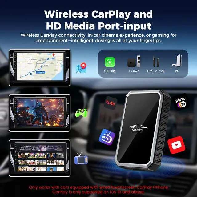Alt view image 2 of 5 - LAMTTO 2-in-1 Car TV Mate Pro Wireless CarPlay Adapter with HD Media Port Input for TV Stick, Switch to Watch on Car Screen Compatible with Wired CarPlay Touchscreen Cars2016-2025