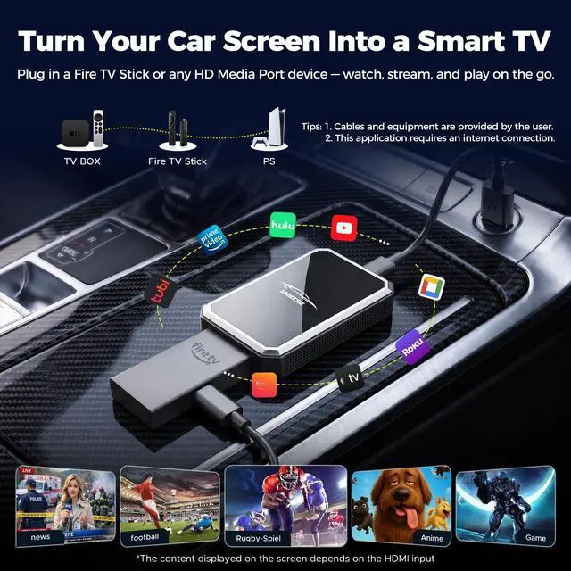 Alt view image 3 of 5 - LAMTTO 2-in-1 Car TV Mate Pro Wireless CarPlay Adapter with HD Media Port Input for TV Stick, Switch to Watch on Car Screen Compatible with Wired CarPlay Touchscreen Cars2016-2025