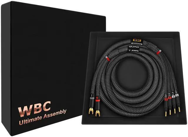 Main image of WORLDS BEST CABLES 6 Foot Ultimate - 7 AWG - Ultra-Pure OFC - Premium Audiophile HiFi Bi-Wire Speaker Cable for Center Channel - Eminence Gold Spade (x2) & Banana (x4) Plugs & Carbon Tweed Jacket