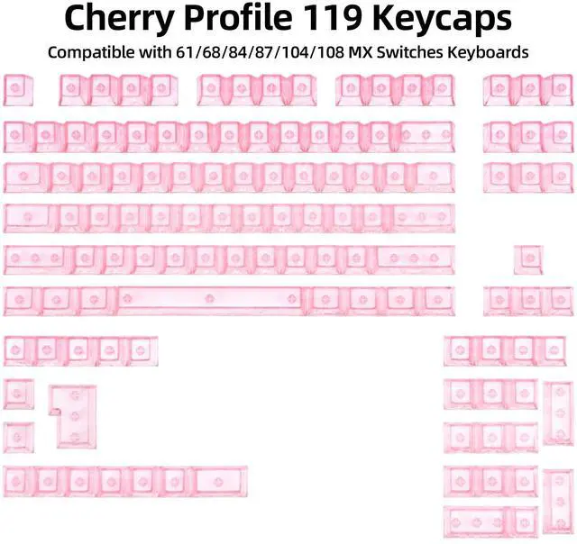 Alt view image 2 of 5 - GEKUCAP Shine Through Keycaps 60 75 100 Percent - Pink Elegant Crystal Keycaps Cherry Profile, Side Printed Jelly Keycaps for Mechanical Keyboards, Full 119 Key Set Ice Crack Pattern