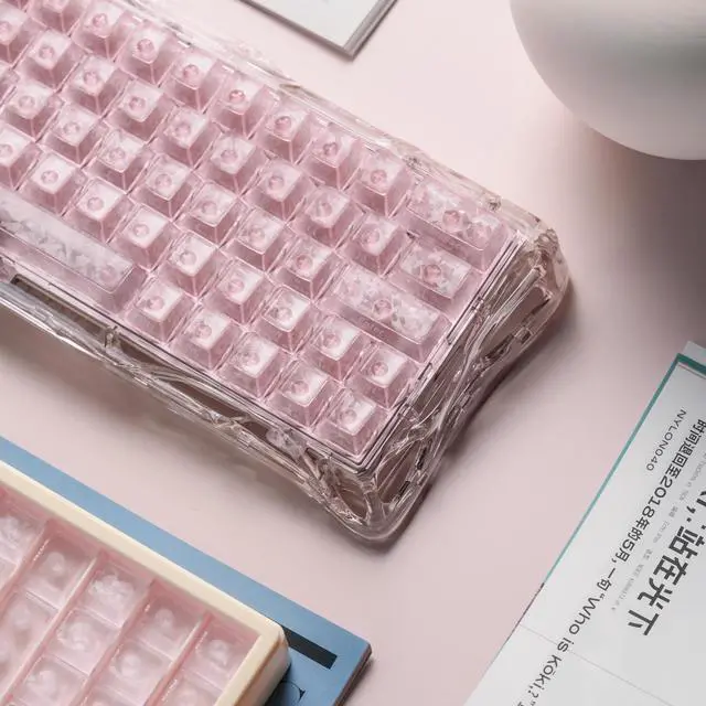 Alt view image 4 of 5 - GEKUCAP Shine Through Keycaps 60 75 100 Percent - Pink Elegant Crystal Keycaps Cherry Profile, Side Printed Jelly Keycaps for Mechanical Keyboards, Full 119 Key Set Ice Crack Pattern