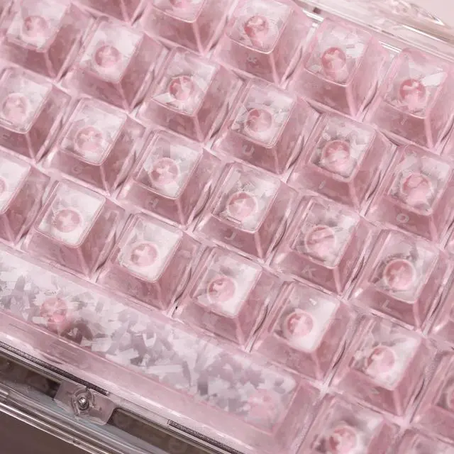 Alt view image 5 of 5 - GEKUCAP Shine Through Keycaps 60 75 100 Percent - Pink Elegant Crystal Keycaps Cherry Profile, Side Printed Jelly Keycaps for Mechanical Keyboards, Full 119 Key Set Ice Crack Pattern