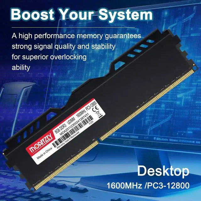 Alt view image 2 of 5 - Moaffzey 8GB DDR3 RAM 1600MHz PC3-12800 CL11 Desktop Computer Memory, 240-Pin 1.5V 2Rx8 Dual Rank Non-ECC Unbuffered PC Computer RAM Stick Upgrade - Black