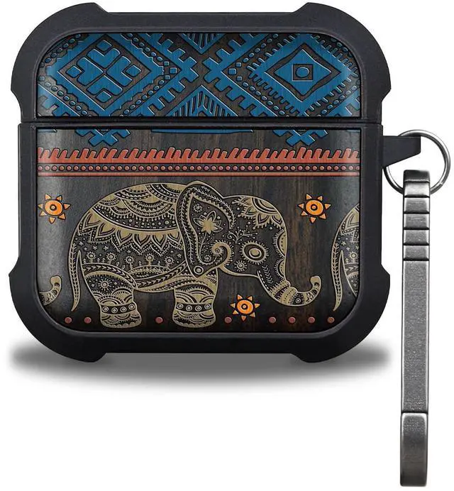 Main image of Black Solid Wood for AirPods 4 Case (2024) (USB-C), Boho Elephant