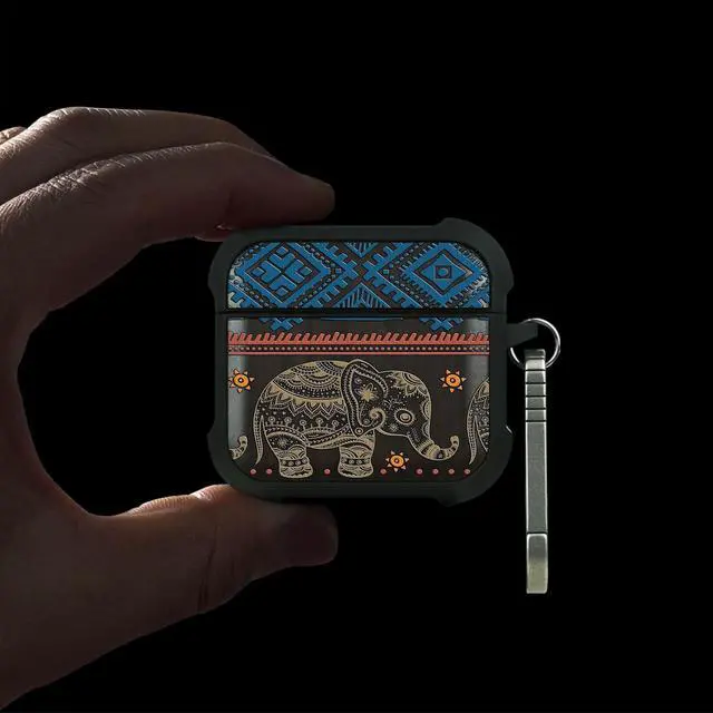 Alt view image 2 of 5 - Black Solid Wood for AirPods 4 Case (2024) (USB-C), Boho Elephant