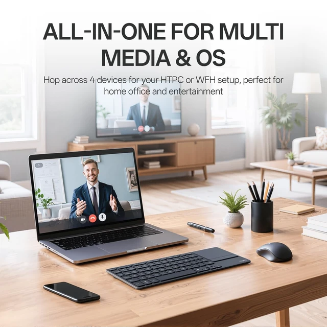 Alt view image 3 of 5 - Rapoo Mini Wireless Keyboard with Touchpad, Multi-Device HTPC Keyboard for PC-Connected TV/Tablet/Steam Deck/Gaming Console/Raspberry Pi/Mini PC - Support Touch Gestures for Windows & Mac