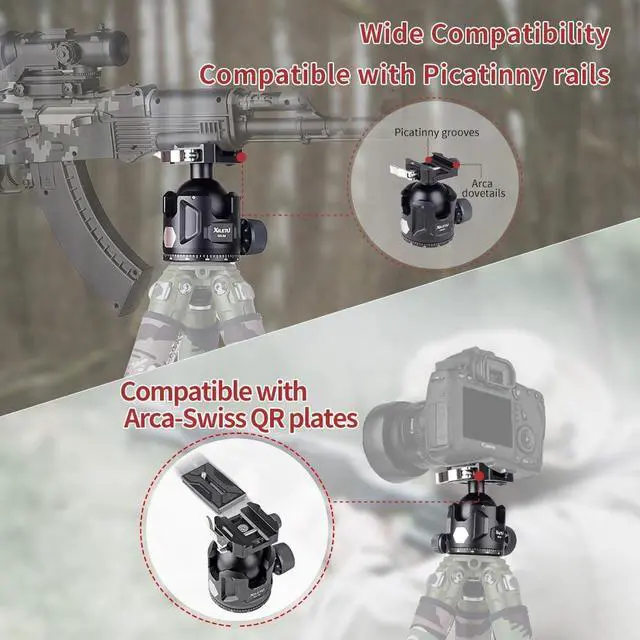 Alt view image 3 of 5 - XILETU Aluminum Ball Head for Shooting Tripod 360 Panoramic Ball Head for DSLR Camera Compatible with Arca Swiss and Picatinny Maximum Load Capacity of 55lbs for Hunting and Photography (44mm)