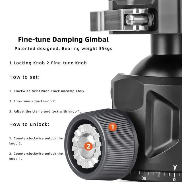 Alt view image 4 of 5 - XILETU Aluminum Ball Head for Shooting Tripod 360 Panoramic Ball Head for DSLR Camera Compatible with Arca Swiss and Picatinny Maximum Load Capacity of 55lbs for Hunting and Photography (44mm)