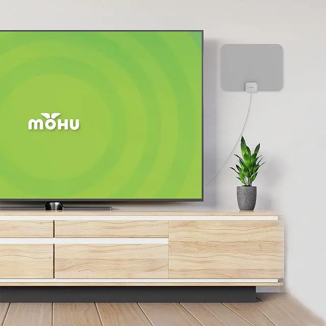 Alt view image 2 of 5 - Mohu Leaf New Look, Warm Grey Design Ultra-Thin Indoor TV Antenna, UHF VHF, 40-Mile Range, Multi-Directional, 4K UHD, NEXTGEN TV - w/ 12 ft. Cable