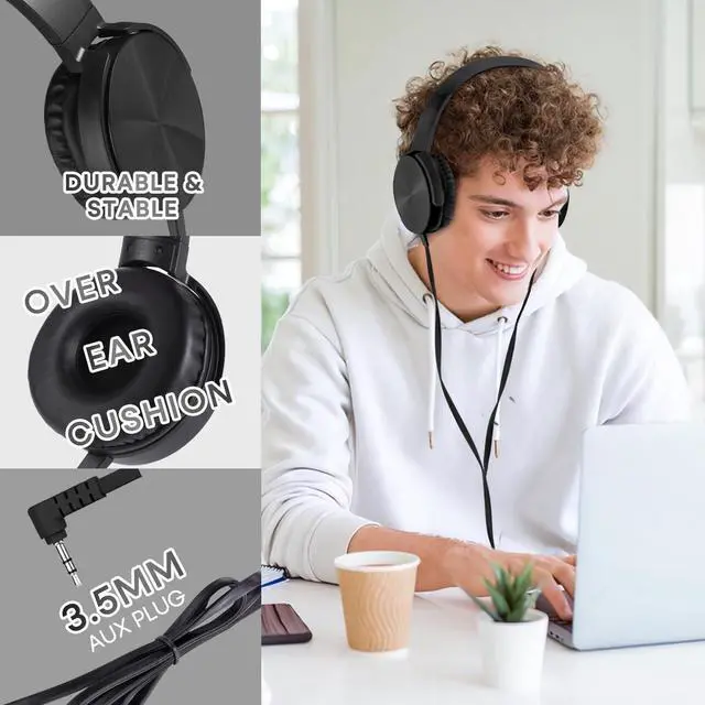 Alt view image 2 of 5 - 5 Pack Kids Headphones Bulk for School Classroom, Durable Students Wired Headset for Children Toddler Teen Boys Girls and Adult, Comfort On Ear Earphones for Laptop PC Chromebook (LS450, 5 Black)