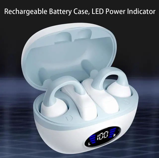 Alt view image 3 of 5 - IHAO Clip Ear Sport Earbud Headphones Bluetooth 5.3 Open Earpiece, Clip On Ear Never Fall Out 8 Hours Playtime with Charging Case, HiFi Sound Noise Reduction Painless Firm Wear IPX4 Waterproof-White