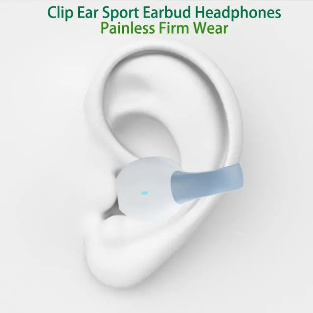 Alt view image 5 of 5 - IHAO Clip Ear Sport Earbud Headphones Bluetooth 5.3 Open Earpiece, Clip On Ear Never Fall Out 8 Hours Playtime with Charging Case, HiFi Sound Noise Reduction Painless Firm Wear IPX4 Waterproof-White