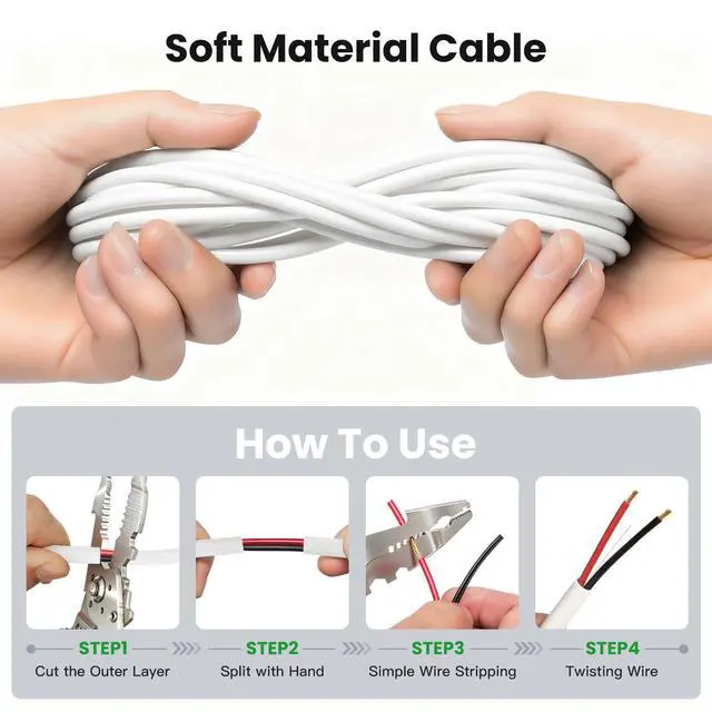 Alt view image 5 of 5 - BAHIWOM 18 Gauge 500FT Speaker Wire CCA 2 Conductors Cord CL2 Rated Speaker Cable for Indoor,in-Wall,in-Ceiling,Home Theater & Commercial Audio with White PVC Jacket