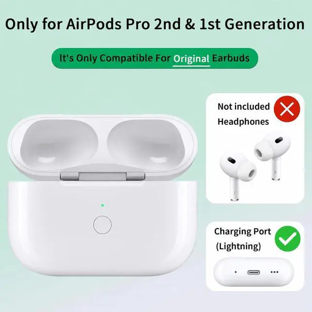 Alt view image 4 of 5 - Replacement Charging Case for AirPods Pro 1 & 2 (A2190/A2084/A2083/A2968/A2700/A3047/A3048/A3049/A2931/A2698/A2699) Lightning & Qi Wireless Charging Bluetooth Pairing Button Case O