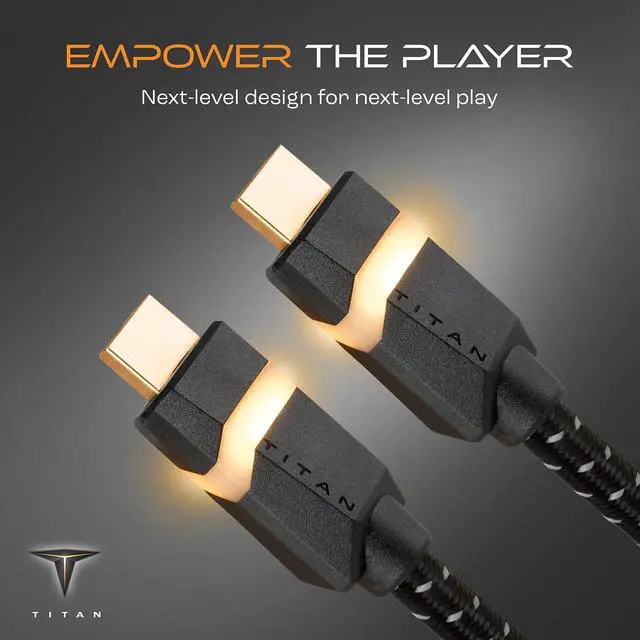 Alt view image 2 of 5 - TITAN 8K HDMI 2.1 Cable, 6 ft Braided Cord, Amber LED Light Strip, Ultra High-Speed Cable with HDR, VRR & QMS, 48 GBPS, Black, 60866