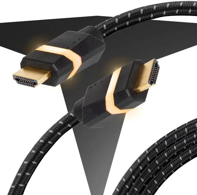 Main image of TITAN 8K HDMI 2.1 Cable, 6 ft Braided Cord, Amber LED Light Strip, Ultra High-Speed Cable with HDR, VRR & QMS, 48 GBPS, Black, 60866