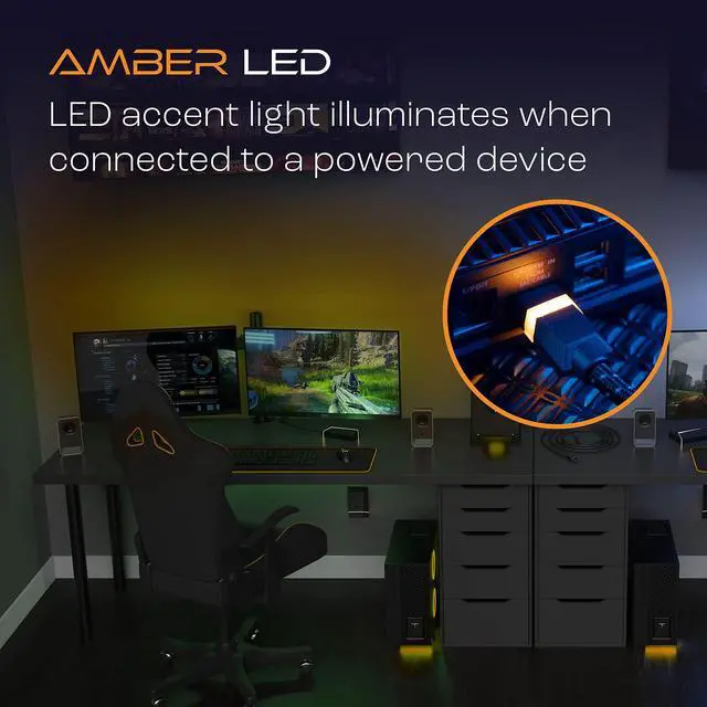 Alt view image 5 of 5 - TITAN 8K HDMI 2.1 Cable, 6 ft Braided Cord, Amber LED Light Strip, Ultra High-Speed Cable with HDR, VRR & QMS, 48 GBPS, Black, 60866