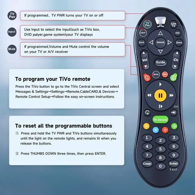 Alt view image 2 of 5 - WKOLF New Replacement Remote Control for TiVo TGN-RC30 Roamio Plus/OTA/Pro, Works with RCN/Astound SMLD-00266-000