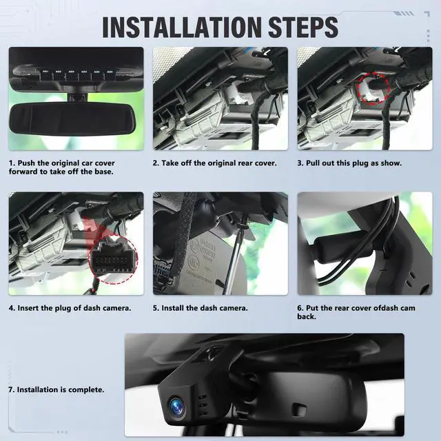 Alt view image 2 of 5 - 4K Dash Cam for Ford F150 & F250 2021-2025 Limited XLT XL Raptor Lariat Platinum King Ranch Tremor, OEM Look, UHD 2160P Video, WiFi&APP, Loop Recording, G-Sensor, Plug&Play