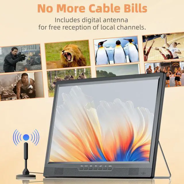Alt view image 4 of 5 - NORTHING 19.2 Inch Portable TV with Antenna, 1080P LED Small TV with HDMI Input/AV Input/USB Port, Flat Screen TV Built-in Stand, for Camping Kitchen Bedroom Patio RV Indoor Outdoor
