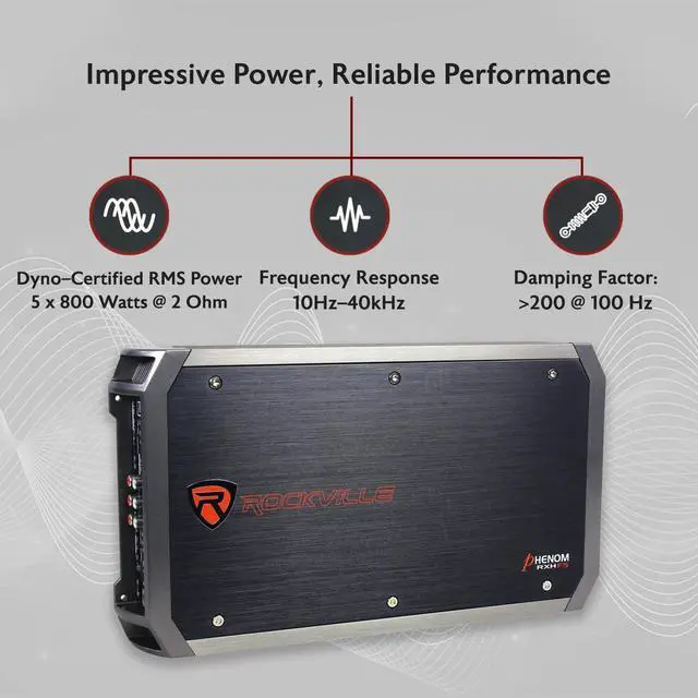 Alt view image 2 of 5 - Rockville RXH-F5 3200W 5-Channel Car Amplifier, Dyno-Certified RMS, MOSFET Power Supply, ELNA Capacitors, Class-A/B D, Perfect for Car Audio and Subs